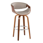 Symphony 30" Fixed-Height Barstool - Set of 2 - Walnut Wood, Chrome Metal, Grey PU