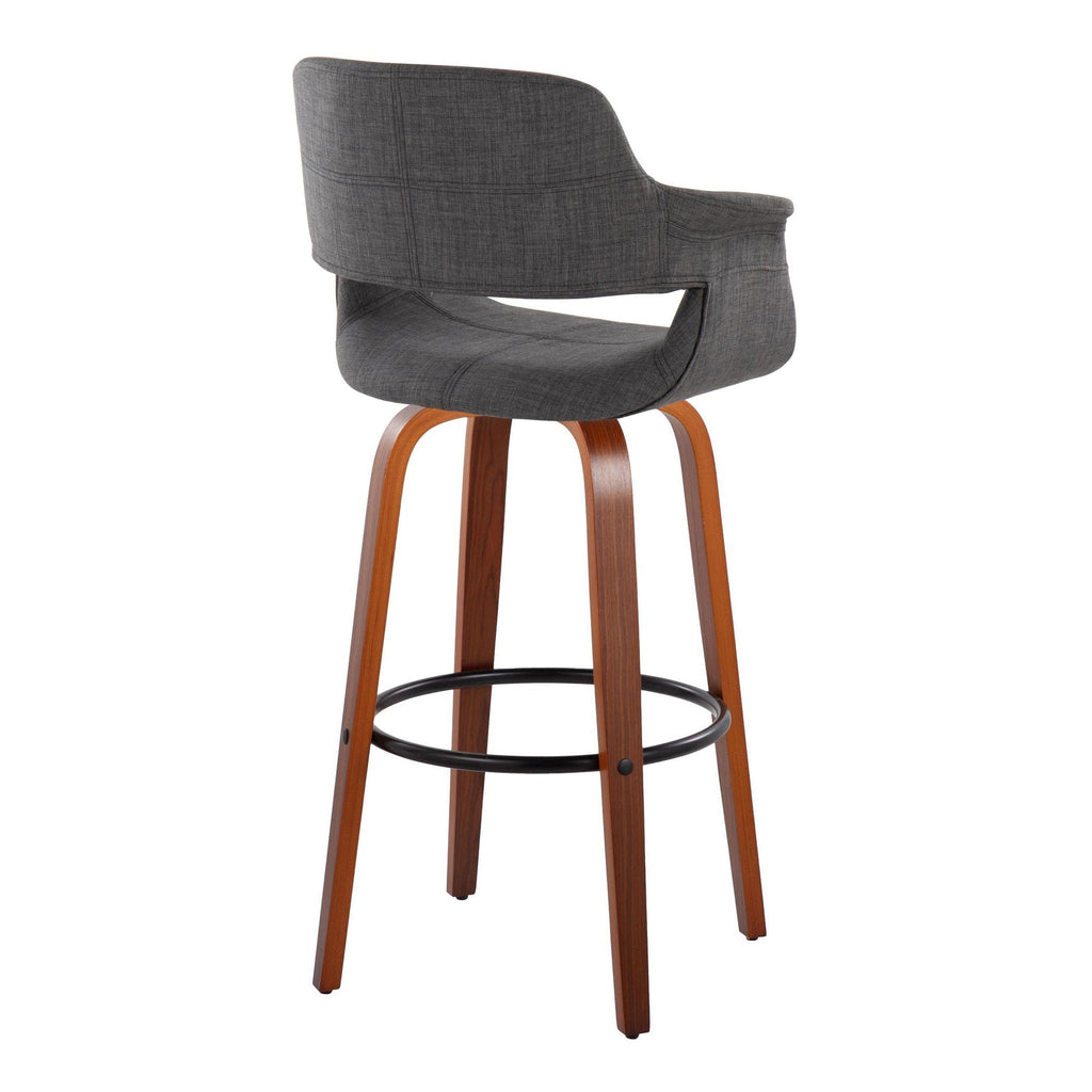 Vintage Flair 30" Fixed-Height Barstool - Set of 2 - Walnut Wood, Black Metal, Charcoal Fabric