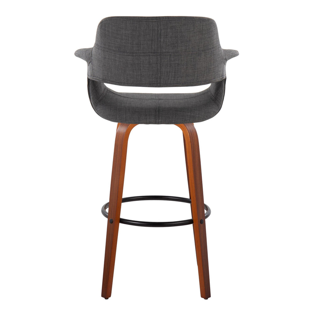 Vintage Flair 30" Fixed-Height Barstool - Set of 2 - Walnut Wood, Black Metal, Charcoal Fabric