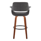 Vintage Flair 30" Fixed-Height Barstool - Set of 2 - Walnut Wood, Black Metal, Charcoal Fabric