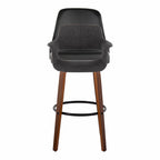 Vintage Flair 30" Fixed-Height Barstool - Set of 2 - Walnut Wood, Black Metal, Charcoal Fabric