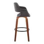 Vintage Flair 30" Fixed-Height Barstool - Set of 2 - Walnut Wood, Black Metal, Charcoal Fabric