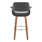 Vintage Flair 30" Fixed-Height Barstool - Set of 2 - Walnut Wood, Chrome Metal, Charcoal Fabric