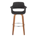 Vintage Flair 30" Fixed-Height Barstool - Set of 2 - Walnut Wood, Chrome Metal, Charcoal Fabric