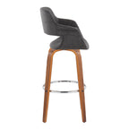 Vintage Flair 30" Fixed-Height Barstool - Set of 2 - Walnut Wood, Chrome Metal, Charcoal Fabric