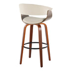 Vintage Mod 30" Fixed-Height Barstool - Set of 2 - Walnut Wood, Black Metal, Cream Fabric