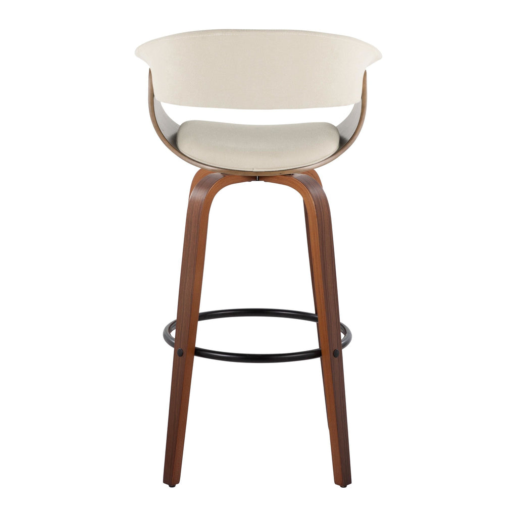 Vintage Mod 30" Fixed-Height Barstool - Set of 2 - Walnut Wood, Black Metal, Cream Fabric