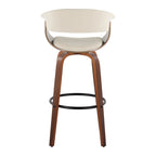 Vintage Mod 30" Fixed-Height Barstool - Set of 2 - Walnut Wood, Black Metal, Cream Fabric