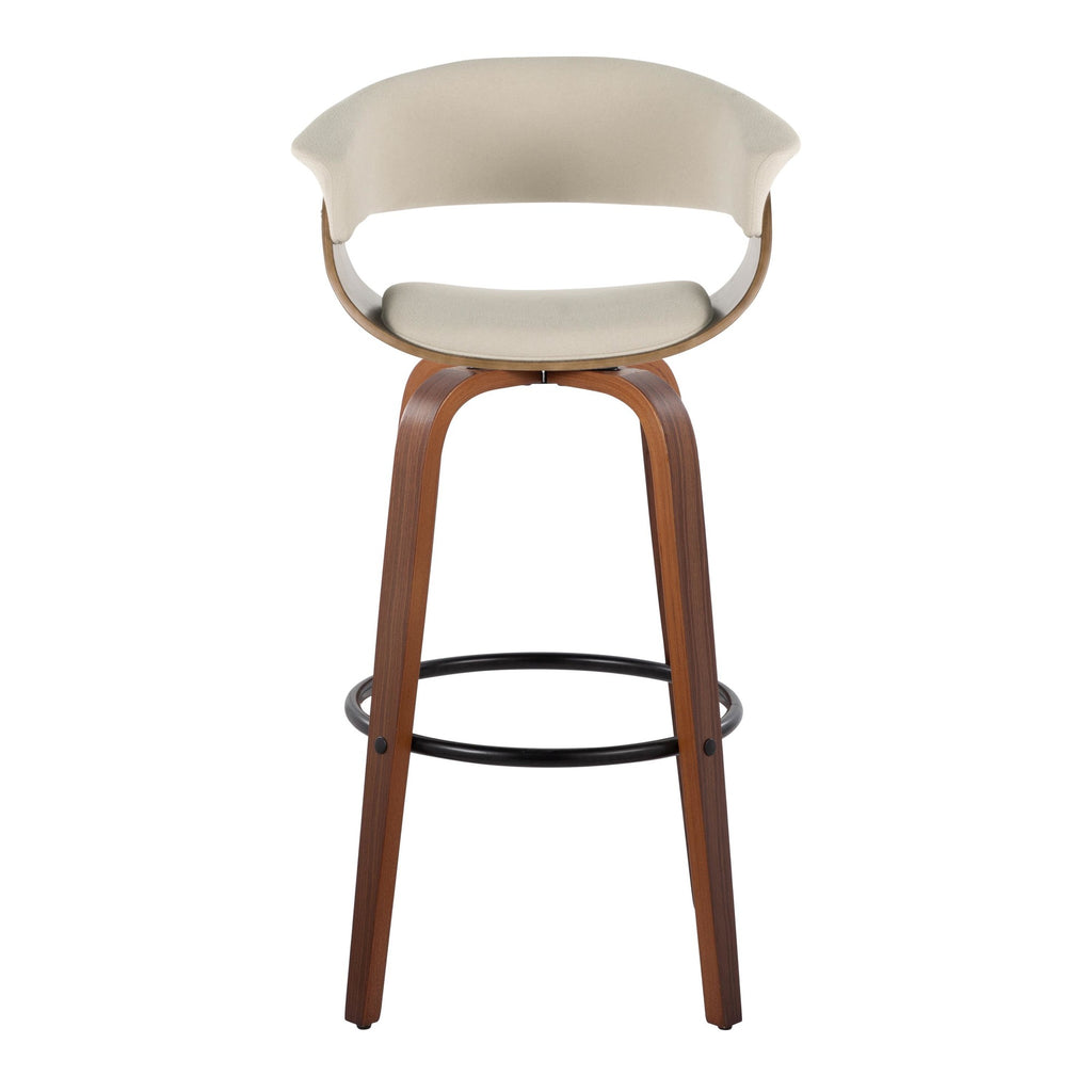 Vintage Mod 30" Fixed-Height Barstool - Set of 2 - Walnut Wood, Black Metal, Cream Fabric