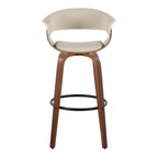 Vintage Mod 30" Fixed-Height Barstool - Set of 2 - Walnut Wood, Black Metal, Cream Fabric