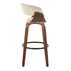 Vintage Mod 30" Fixed-Height Barstool - Set of 2 - Walnut Wood, Black Metal, Cream Fabric