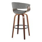 Vintage Mod 30" Fixed-Height Barstool - Set of 2 - Walnut Wood, Black Metal, Light Grey Fabric