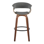 Vintage Mod 30" Fixed-Height Barstool - Set of 2 - Walnut Wood, Black Metal, Light Grey Fabric