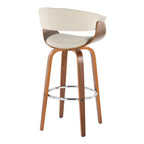 Vintage Mod 30" Fixed-Height Barstool - Set of 2 - Walnut Wood, Chrome Metal, Cream Fabric