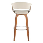 Vintage Mod 30" Fixed-Height Barstool - Set of 2 - Walnut Wood, Chrome Metal, Cream Fabric