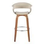 Vintage Mod 30" Fixed-Height Barstool - Set of 2 - Walnut Wood, Chrome Metal, Cream Fabric