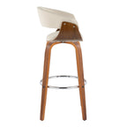 Vintage Mod 30" Fixed-Height Barstool - Set of 2 - Walnut Wood, Chrome Metal, Cream Fabric