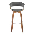 Vintage Mod 30" Fixed-Height Barstool - Set of 2 - Walnut Wood, Chrome Metal, Light Grey Fabric