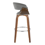 Vintage Mod 30" Fixed-Height Barstool - Set of 2 - Walnut Wood, Chrome Metal, Light Grey Fabric
