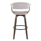 Vintage Mod 30" Fixed-Height Barstool - Set of 2 - Black Metal, Walnut Wood, Stone Fabric, Walnut Glazed Wood