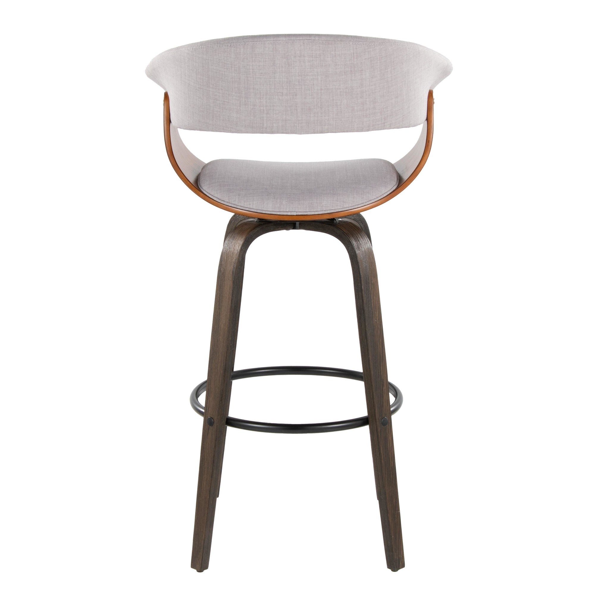 Vintage Mod 30" Fixed-Height Barstool - Set of 2 - Black Metal, Walnut Wood, Stone Fabric, Walnut Glazed Wood