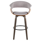 Vintage Mod 30" Fixed-Height Barstool - Set of 2 - Black Metal, Walnut Wood, Stone Fabric, Walnut Glazed Wood