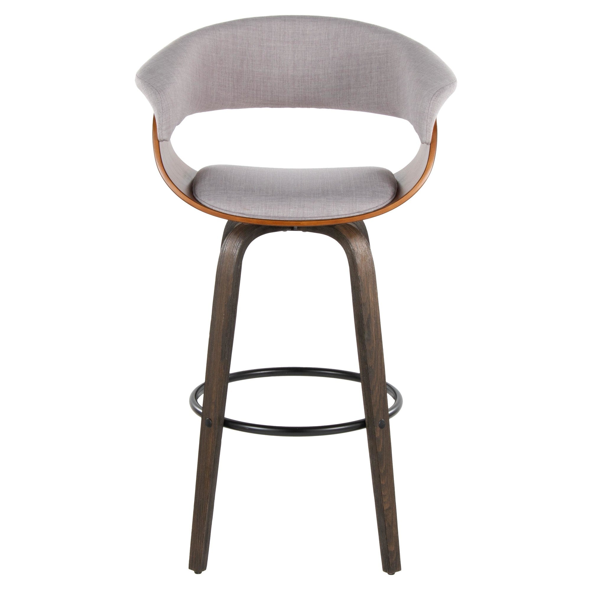Vintage Mod 30" Fixed-Height Barstool - Set of 2 - Black Metal, Walnut Wood, Stone Fabric, Walnut Glazed Wood