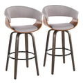 Vintage Mod 30" Fixed-Height Barstool - Set of 2 - Black Metal, Walnut Wood, Stone Fabric, Walnut Glazed Wood