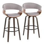 Vintage Mod 30" Fixed-Height Barstool - Set of 2 - Black Metal, Walnut Wood, Stone Fabric, Walnut Glazed Wood