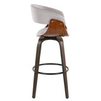 Vintage Mod 30" Fixed-Height Barstool - Set of 2 - Black Metal, Walnut Wood, Stone Fabric, Walnut Glazed Wood
