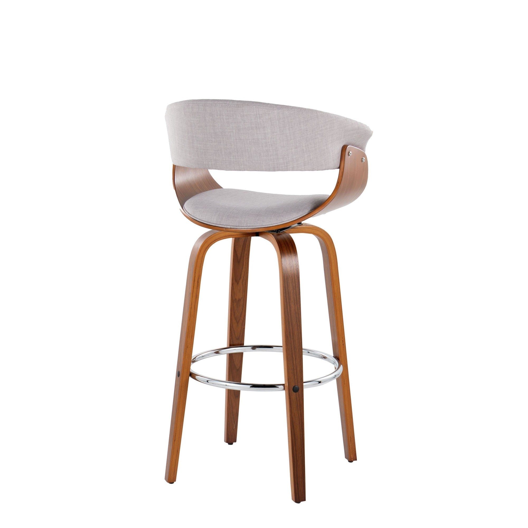 Vintage Mod 30" Fixed-Height Barstool - Set of 2 - Walnut Wood, Stone Fabric, Chrome