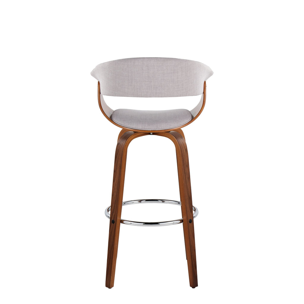 Vintage Mod 30" Fixed-Height Barstool - Set of 2 - Walnut Wood, Stone Fabric, Chrome