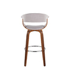Vintage Mod 30" Fixed-Height Barstool - Set of 2 - Walnut Wood, Stone Fabric, Chrome