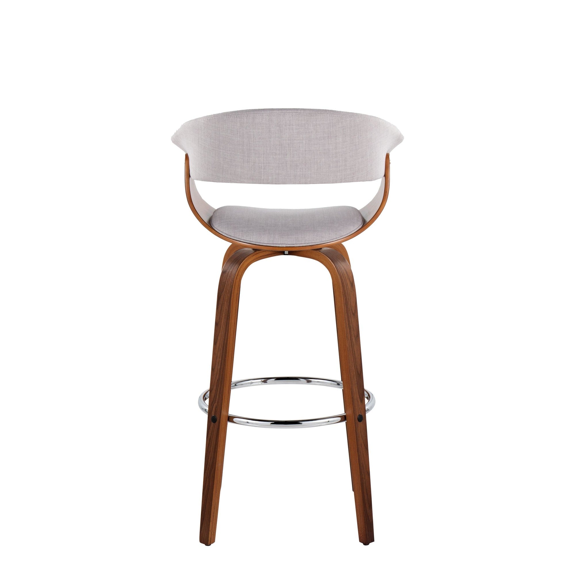 Vintage Mod 30" Fixed-Height Barstool - Set of 2 - Walnut Wood, Stone Fabric, Chrome