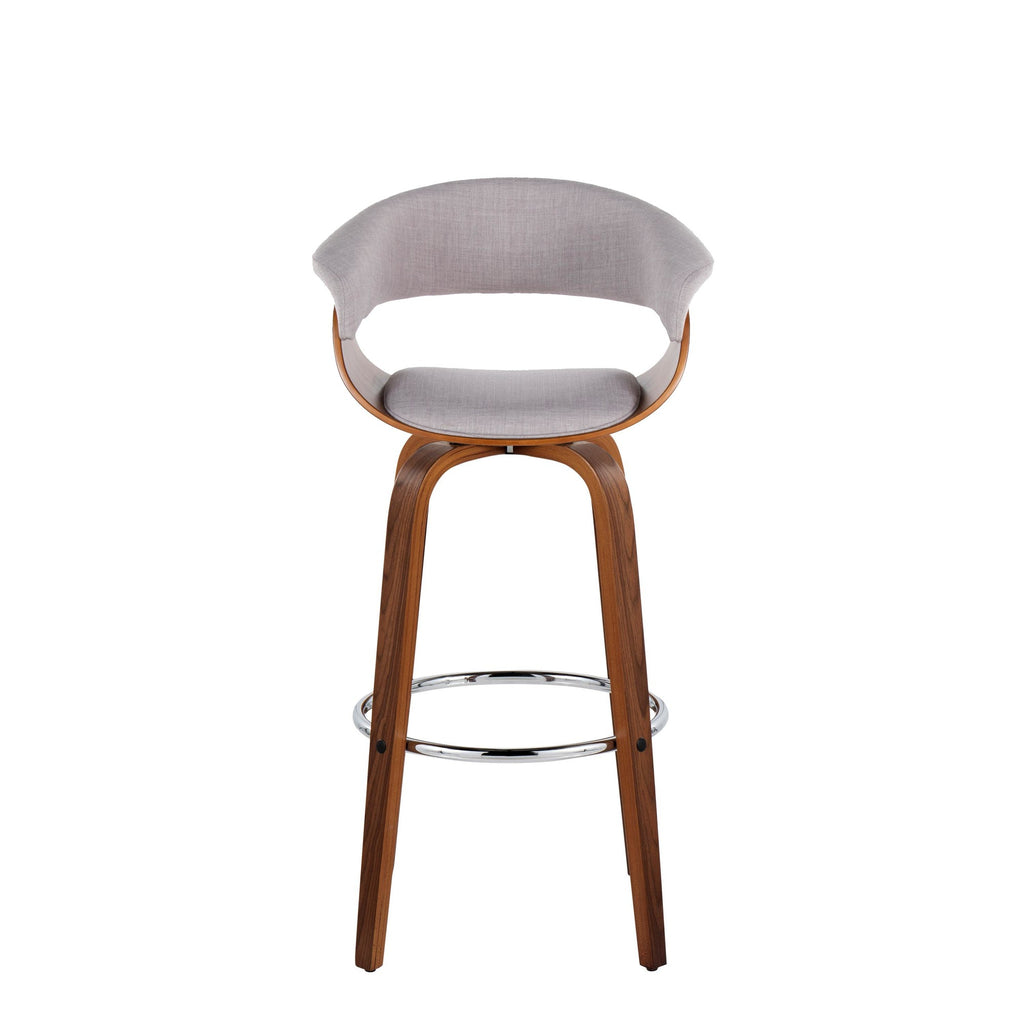 Vintage Mod 30" Fixed-Height Barstool - Set of 2 - Walnut Wood, Stone Fabric, Chrome