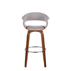 Vintage Mod 30" Fixed-Height Barstool - Set of 2 - Walnut Wood, Stone Fabric, Chrome