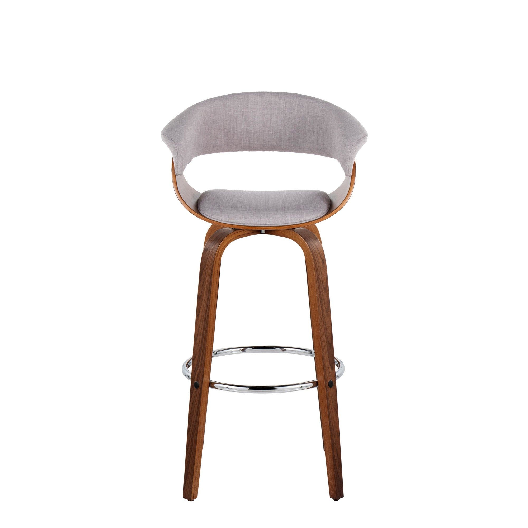 Vintage Mod 30" Fixed-Height Barstool - Set of 2 - Walnut Wood, Stone Fabric, Chrome