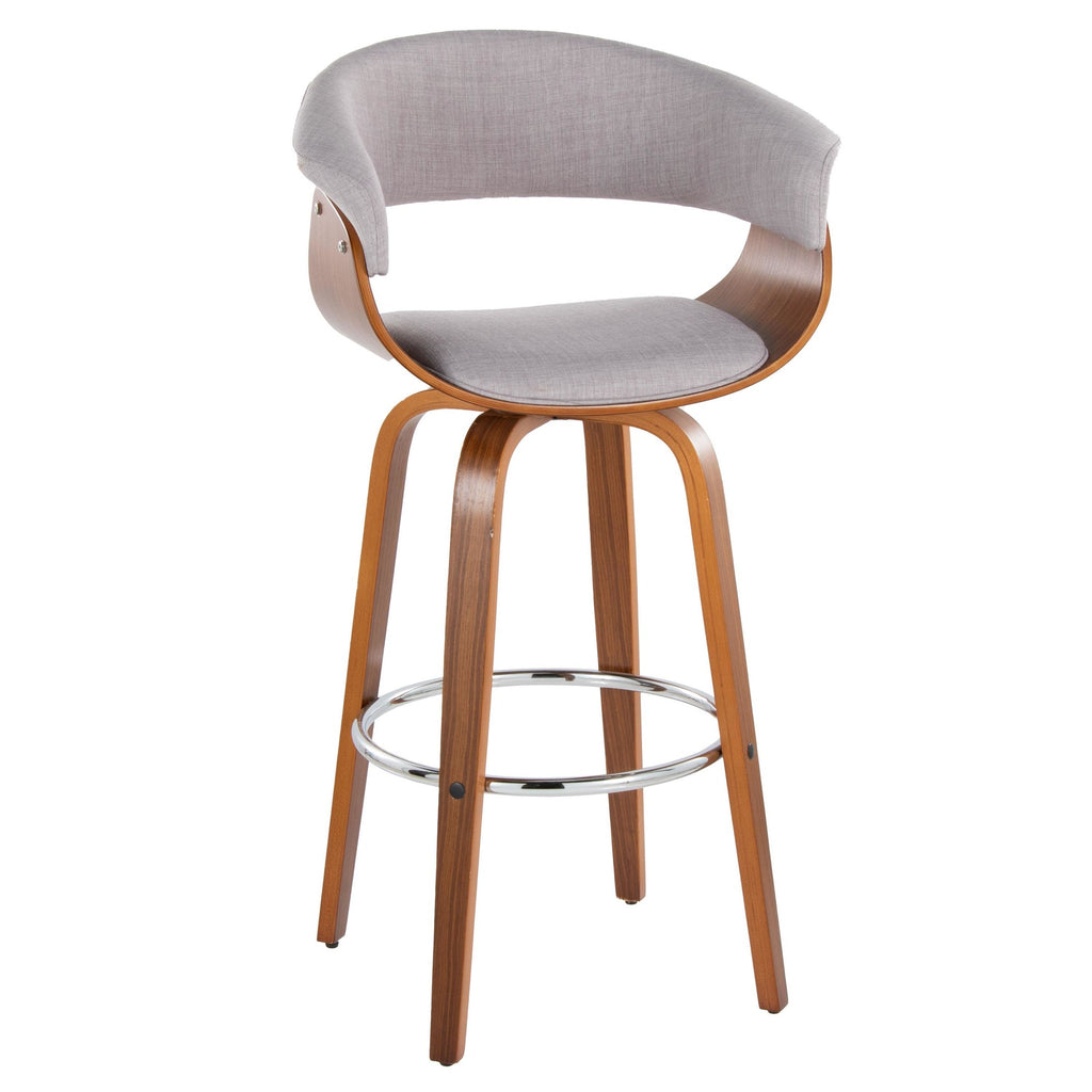 Vintage Mod 30" Fixed-Height Barstool - Set of 2 - Walnut Wood, Stone Fabric, Chrome