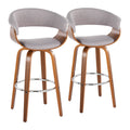 Vintage Mod 30" Fixed-Height Barstool - Set of 2 - Walnut Wood, Stone Fabric, Chrome