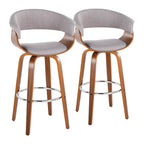 Vintage Mod 30" Fixed-Height Barstool - Set of 2 - Walnut Wood, Stone Fabric, Chrome