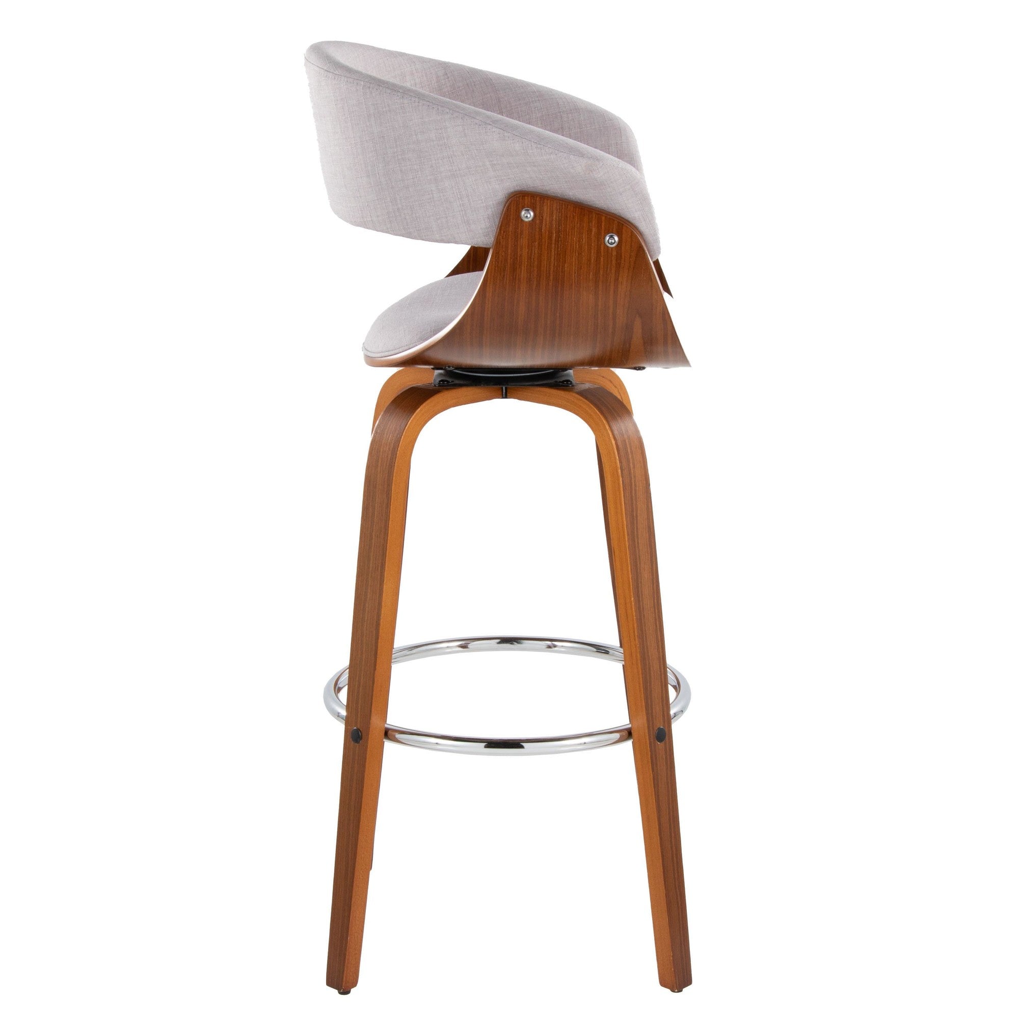 Vintage Mod 30" Fixed-Height Barstool - Set of 2 - Walnut Wood, Stone Fabric, Chrome