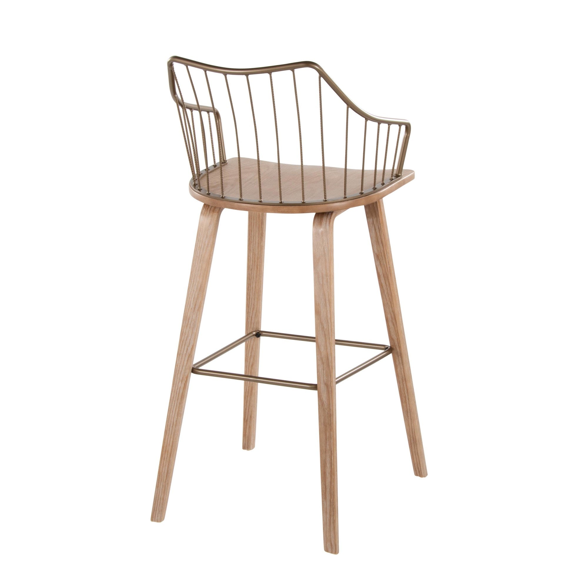 Winston 30" Fixed-Height Barstool - Whitewashed Wood, Antique Copper Metal