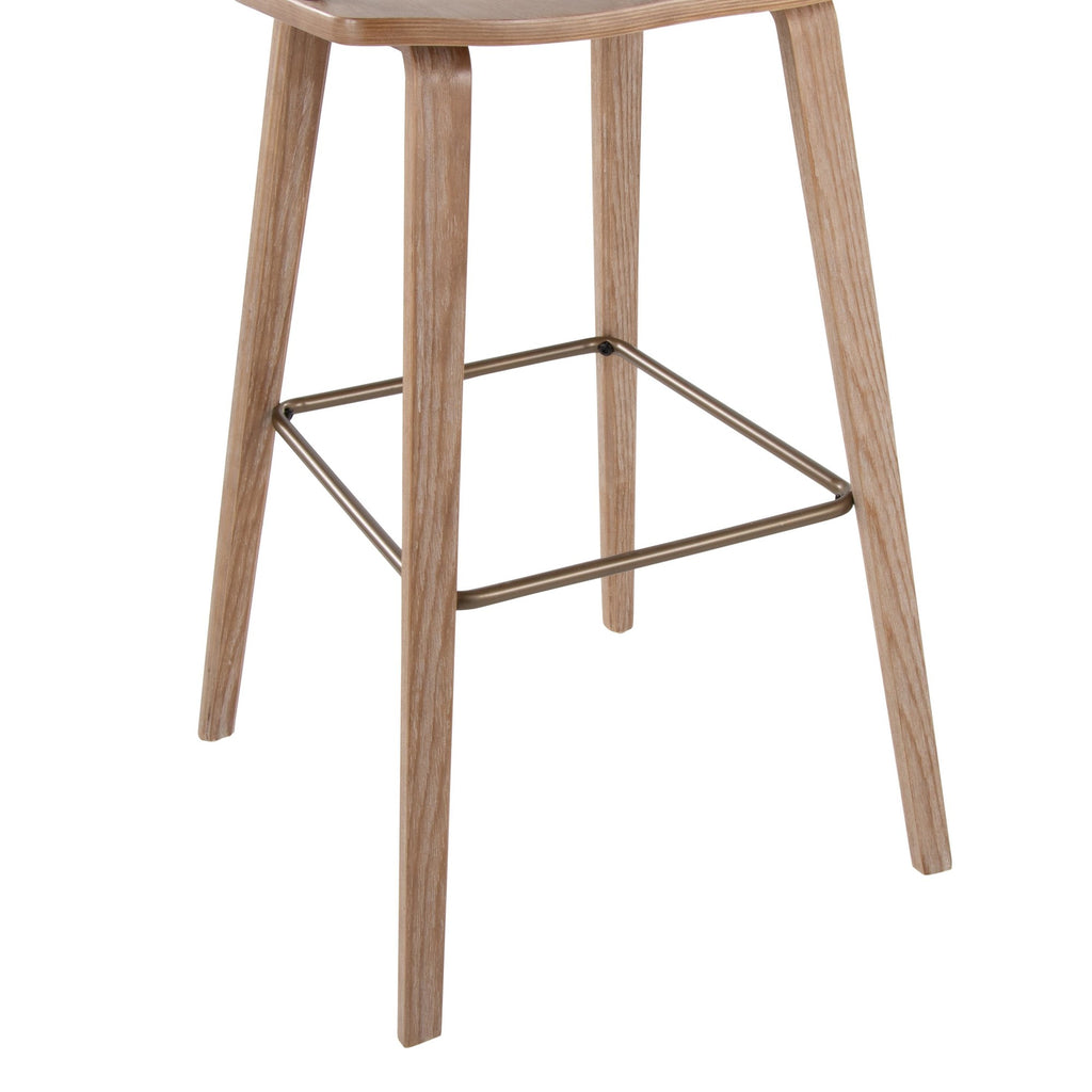 Winston 30" Fixed-Height Barstool - Whitewashed Wood, Antique Copper Metal