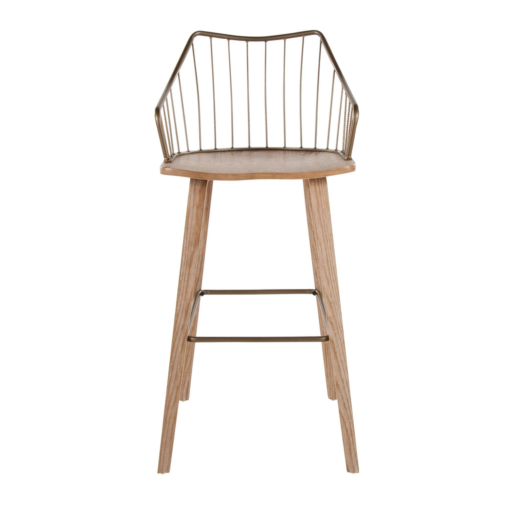 Winston 30" Fixed-Height Barstool - Whitewashed Wood, Antique Copper Metal