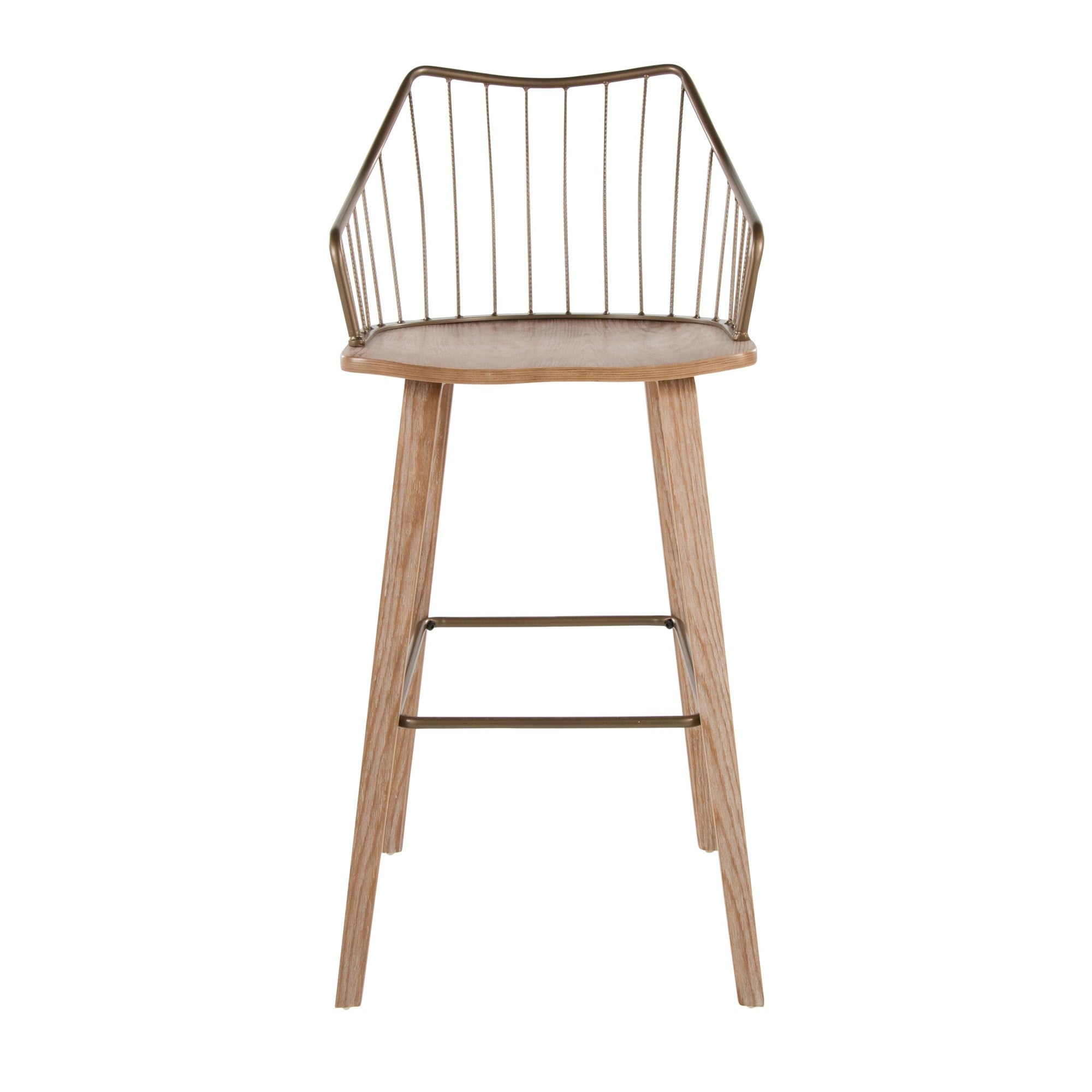Winston 30" Fixed-Height Barstool - Whitewashed Wood, Antique Copper Metal