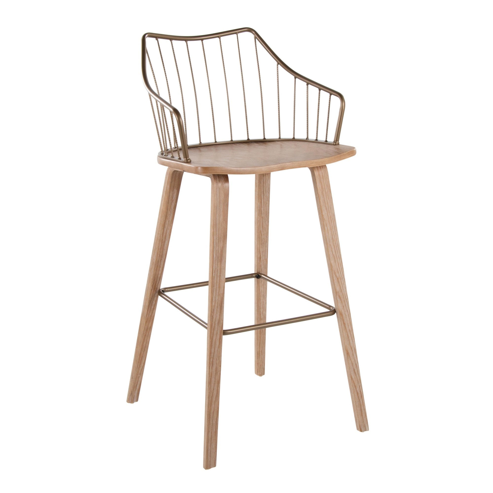 Winston 30" Fixed-Height Barstool - Whitewashed Wood, Antique Copper Metal