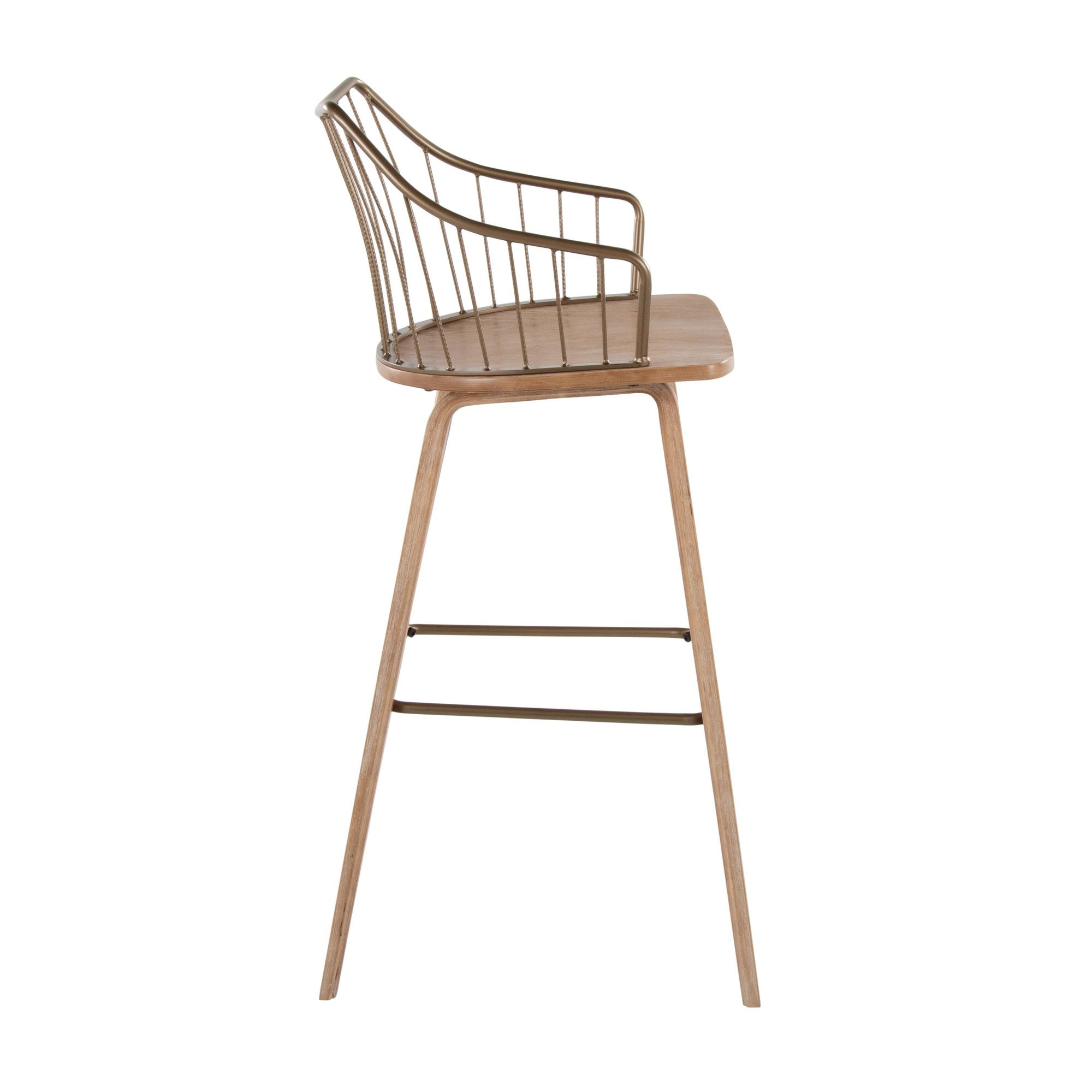 Winston 30" Fixed-Height Barstool - Whitewashed Wood, Antique Copper Metal