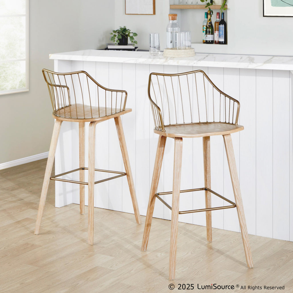 Winston 30" Fixed-Height Barstool - Whitewashed Wood, Antique Copper Metal