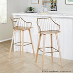 Winston 30" Fixed-Height Barstool - Whitewashed Wood, Antique Copper Metal