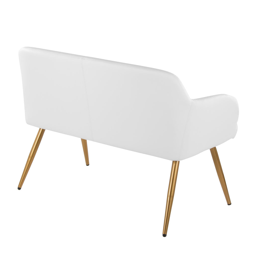 Daniella High Back Bench - Gold Steel, White PU